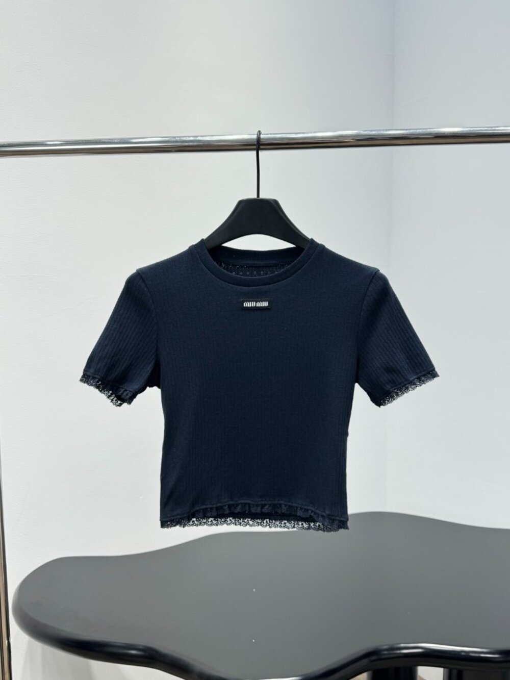 Navy Cotton Jersey Crew Neck Casual Top